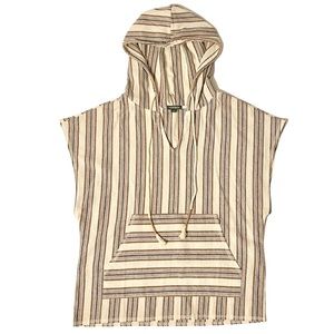 Wild Fable Boho Pullover Hoodie Poncho XS Baja Striped Short Sleeve Hood X-Small